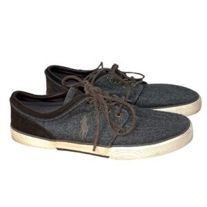 Polo Ralph Lauren Flaxen Low Sneakers Shoes  Flannel Suede Leather Grey Brown 13